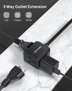 TROND Flat Outlet Extender with 6 Inch Cord - ETL Listed Multi Plug Extension Outlet Splitter, Electrical 3 Way Plug Adapter Wall Extender for Home Office Cruise Ship Travel Essentials, Black