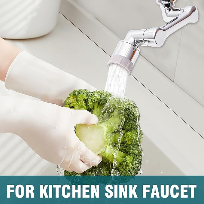 1080° Swivel Tap Extension, Swivel Robot Arm Bathroom Tap Extension, Kitchen Swivel Extension Filter with 2 Mode Splash Proofing (Long arm extender, Silver coloured)