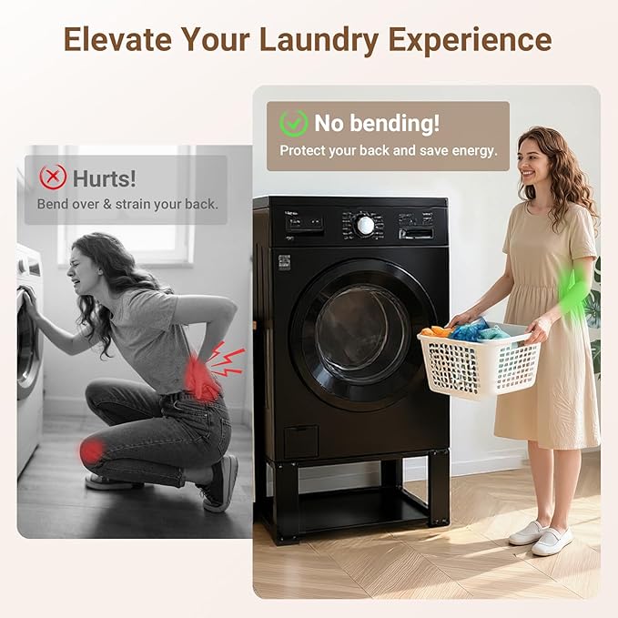 SKM Universal Washer and Dryer Pedestal Stand for 27" & 28" Machines | Heavy-Duty Steel, 700LB Capacity | 15.7" Height, Anti-Slip Design, Black