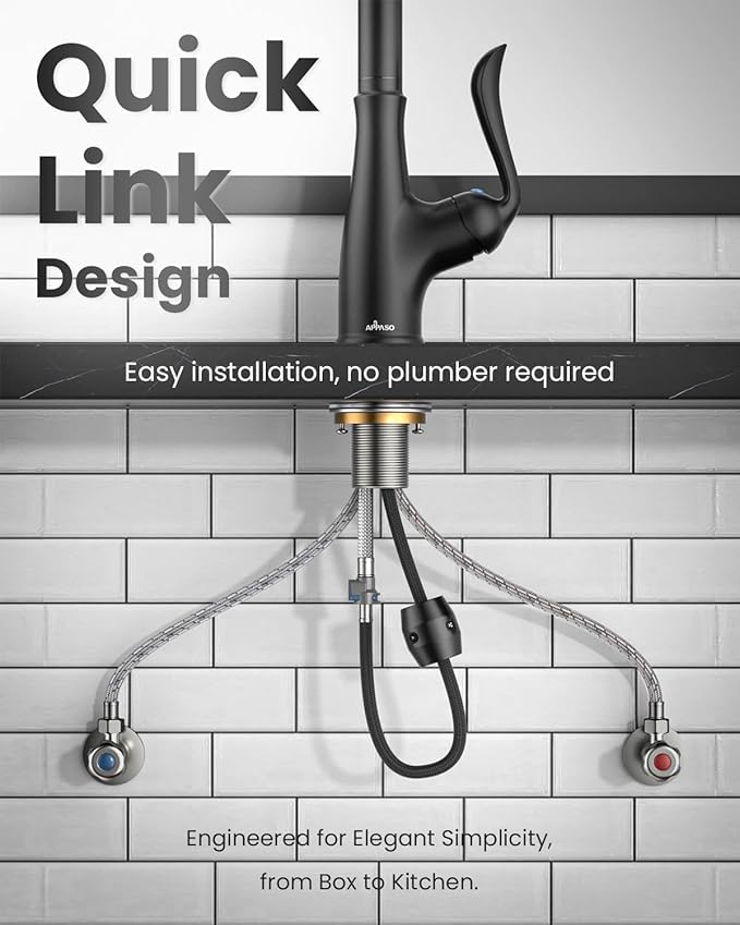 APPASO Matte Black Kitchen Faucet with Pull Down Sprayer, High Arc Single Handle with 3 Modes Spray Head, Neoperl Aerator, cUPC-Certified Pull-Out Hose, Water Supply Tubing & Valve