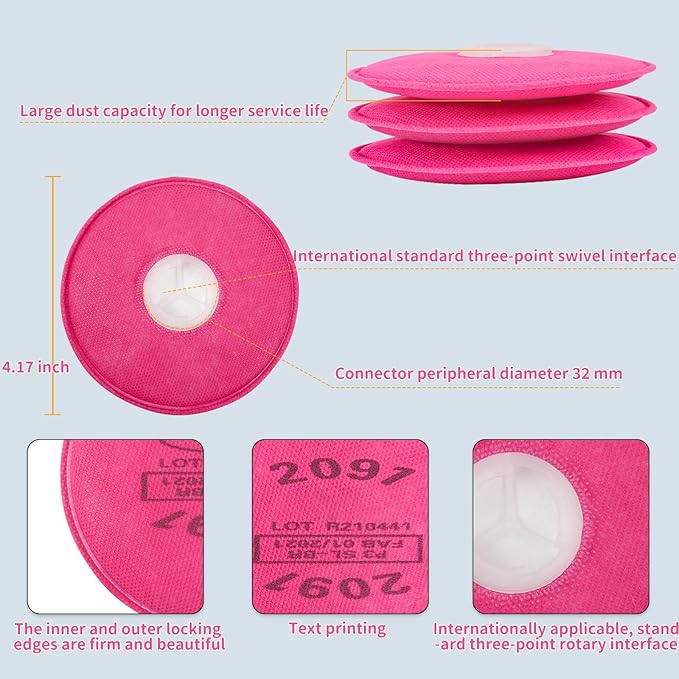 50Pcs/25Pairs 2091 Respirator Filters, High-Efficiency Dustproof Filter Cotton, 2091 Particulate Filter/Cartridges for 6200, 6502, 6800, 7502 etc Respirator, for Asbestos, Welding, Painting, Sanding
