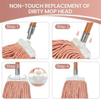 Matthew Cleaning Screw-on Heavy Duty Cotton Wet Mop Replacement Heads(Orange, Large,12 Pack) with 2 Pack Microfiber Cloth for Residential & Commercial Floor Cleaning Use- Fit Standard American Screw