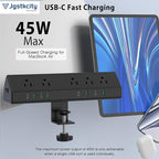 45W Fast Charging Station,Desk Clamp Power Strip,4 PD USB-C Ports,5 AC Outlets,Surge Protector Power Strip, 14AWG Heavy Duty Cord, Fits 1.9" Tabletop Edge (Black, 15 FT Cable)