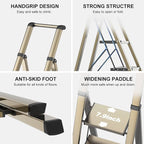 GameGem 4 Step Ladder, Folding Step Stool with Anti-Slip and Wide Pedal, Gold Ladder with Handgrip, Lightweight Aluminum Space Saving Stepladder for Home and Kitchen, 300 lbs Capacity