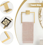 TQKAG Brushed Gold Bathroom Hardware Accessories Set 5 Pieces, Double Post Pivoting Toilet Paper Holder Set Stainless Steel Square Bathroom Towel Bar Holder Set Wall Mounted