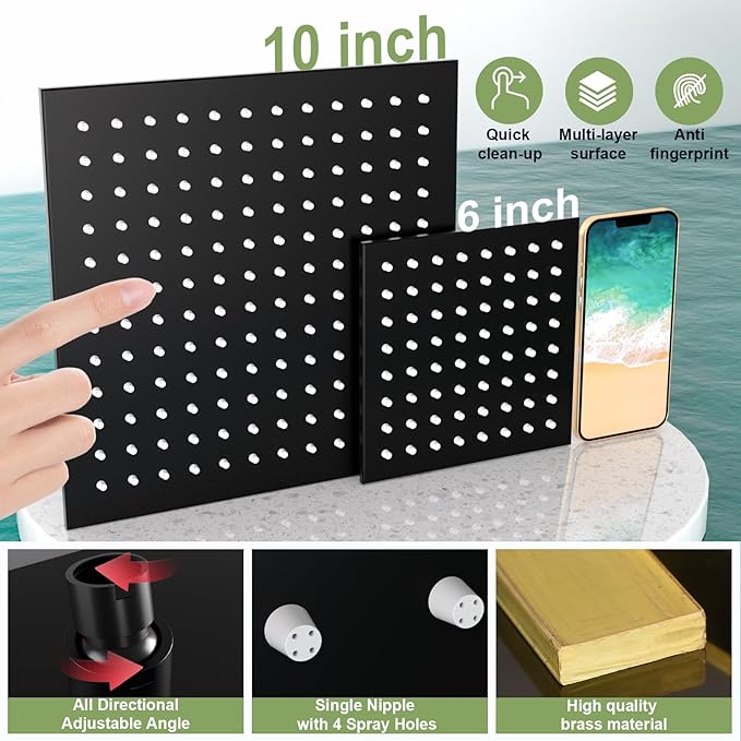 Enga Dual Shower Head Shower System with Body Jets, Wall Mount 10+6" Dual Rain Shower Head with 2 in 1 Handheld Spray for Two People, Shower Faucet Set with Valve Kit, Matte Black