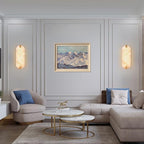 14.17in Alabaster Wall Sconces, Natural Marble Wall Light, Modern LED Alabaster Sconces for Living Room Indoor Wall Lamps for Dining Room Stairs Bedroom,Brushed Gold