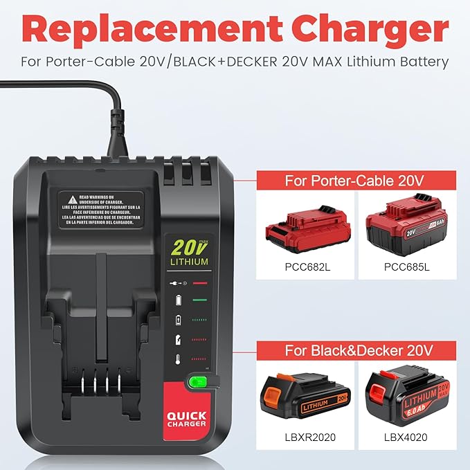 ARyee LB2X4020 6.0Ah 20V Battery for Black and Decker 20V Max LBXR20 LB20 LBX20 LBXR2020 LBX4020 LBX4020 Cordless Tools Battery with 20V Battery Charger PCC685L
