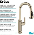 KRAUS Allyn Industrial Pull-Down Single Handle Kitchen Faucet in Spot-Free Antique Champagne Bronze, KPF-4102SFACB