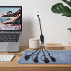 KUNCAN 4-Outlet Power Splitter Cord - 3 Prong 1 to 4 Way Male to Female Multi Plug Adapter, 1.5FT 16AWG 13A Y Style Extension Cord with Outlet Cover for Computer, LED Stage Light (Black 2-Pack)