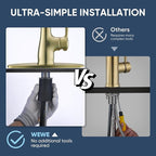 WEWE Vintage Kitchen Faucet with Pull Down Sprayer, Stainless Steel 1 or 3 Hole High Arc Single Handle Antique Sink Faucet for Classic Modern Ktichen, Gold