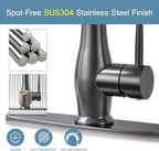 GIMILI Black Stainless Kitchen Faucet with LED Single Handle Kitchen Sink Faucet with Pull Down Sprayer Commercial Double-Headed Stainless Steel Kitchen Faucets Sink with Deck Plate