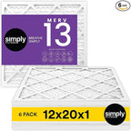 Simply 12x20x1 Air Filter, Merv 13, MPR 1500, 6 Pack, Furnace Air Filter for HVAC (Actual Size: 11.75"x19.75"x0.75") DUST, Pet, & Allergy Control