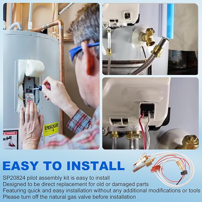 SP20824 Pilot Burner Assembly Kit, SP21058 Natural LP Thermopile Senor Compatible with Rheem, Ruud and Richmond Water Heaters, NG with LP Orifice