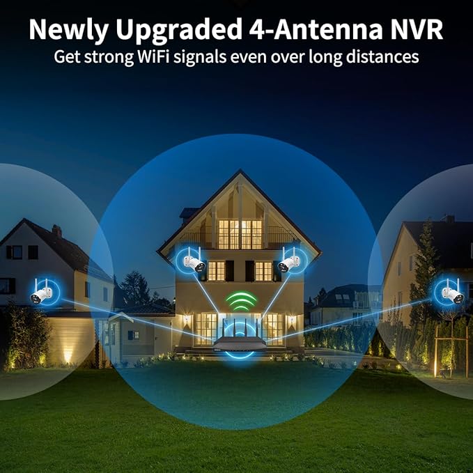 《𝟭𝟯𝟬°𝗪𝗶𝗱𝗲 𝗔𝗻𝗴𝗹𝗲 & 𝟮-𝗪𝗮𝘆 𝗔𝘂𝗱𝗶𝗼》Wireless Security Camera System Outdoor, WiFi Cameras Systems Video Surveillance DVR Kits