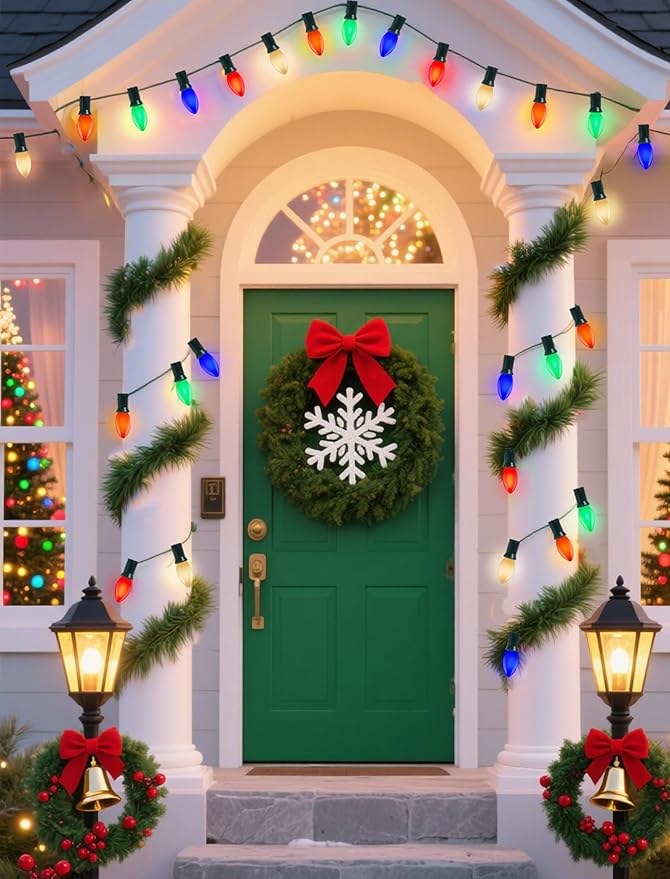 25 Pack C9 Christmas Replacement Bulbs, 7W Ceramic Multicolor Incandescent Night Light Bulbs for Outdoor String Lights, Multicolor Christmas Bulbs for Porch, Patio, Garden, Holiday Decor, E17 Base