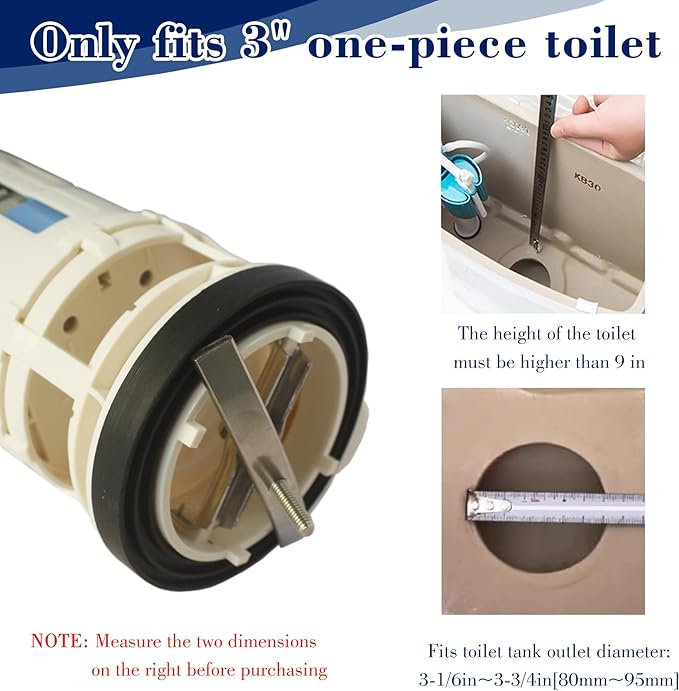 3 Inch Toilet Flush Valve for One-Piece Toilet, Dual Flush Valve Replacement Toilet Repair Kits Compatible with Glacier Bay/Fluidmaster