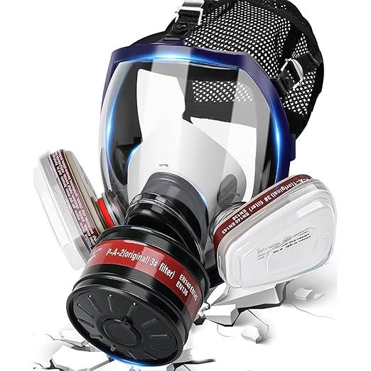 Gas Masks Survival Nuclear and Chemical, Gas Mask with 40mm Activated Carbon Filter, Full Face Respirator Mask with 6001 Filter for Chemicals Organic Vapor Dust Smoke Painting Spray Welding