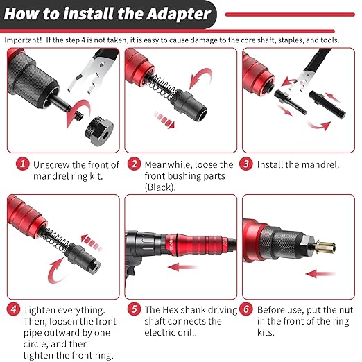 Beaspire Cordless Drill Electric Rivet Nut Drill Adapter Kit, Rivet Nut Tool Kit Including 10 Mandrel and 50Pcs Assorted Rivet Nuts, Rugged Carrying Case