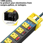 Heavy Duty Power Strip - 6 Outlet Power Strip with Individual Switches Cord Manager Surge Protector 1200J Home Office Garage Industrial Workbench