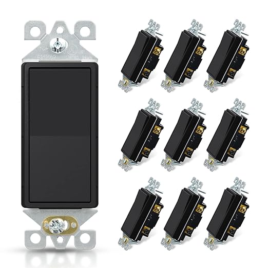 AIDA 10 Pack 3 Way Decorative Light Switch, 15Amp, 120/277 Volt, AC Decorator Rocker Paddle Wall Switch Replacement, UL Listed - Residential and Commercial Grade,Matte Black