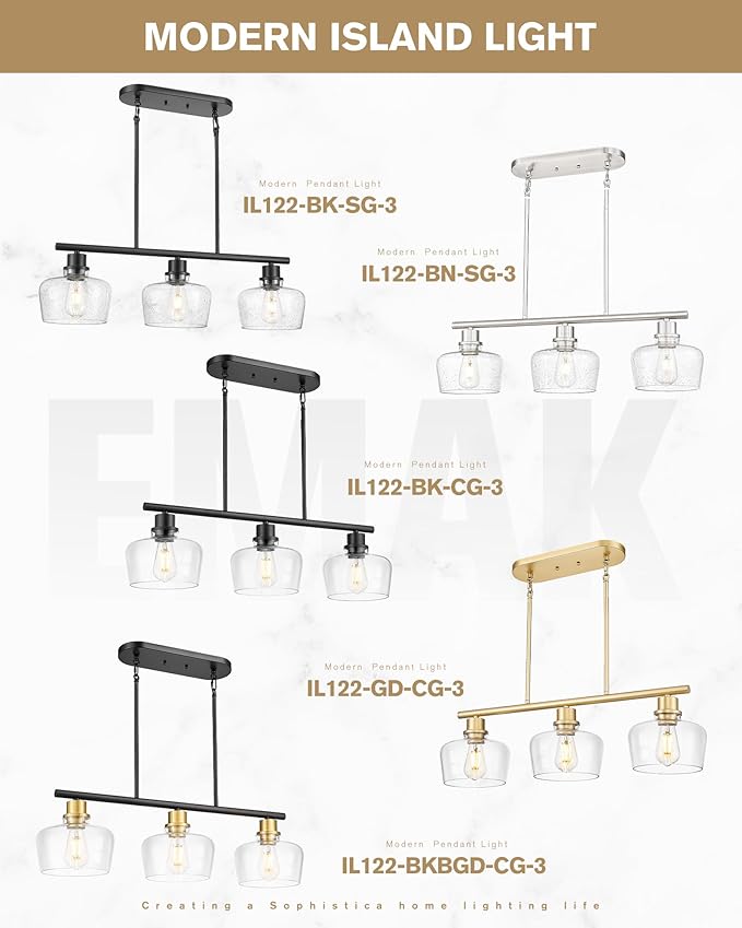 Emak Gold Kitchen Island Lighting, 3-Light Dining Room Light Fixtures Over Table with Clear Glass Shade, Modern 32 Inch Island Lights for Kitchen, Dining Room, Bar, IL122-GD-CG-3