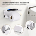 5-Piece Polish Chrome Bathroom Hardware Set, SUS304 Stainless Steel Bathroom Accessories Set 23.6 inches Towel Bar, Toilet Paper Holder with Shelf, Towel Ring and Two Towel Hooks Wall-Mounted