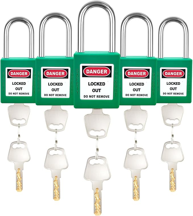 5pcs Green LOTO Locks Set - Keyed Different, 2 Keys Per Lock, OSHA Compliant, Safety Padlocks for Electrical Lockout Tag Out Kits