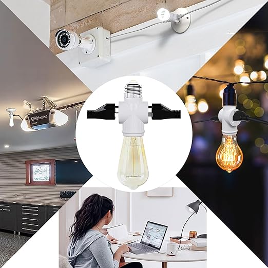 Light Socket Adapter, Convert E26 Light Socket to 3-Prong Outlet Adapter and Light Bulb Socket, 1 Pack(White)
