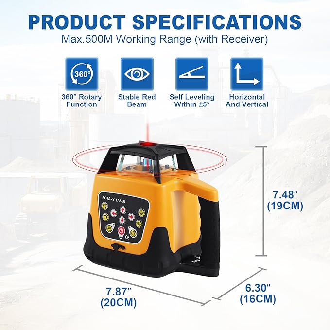 Iglobalbuy Automatic Self-Leveling Rotary Laser Rotating Horizontal & Vertical Laser Level Kit 500M w/Remote Control + Receiver, Leveling Transit Laser Level Red Beam for Construction (Rotary Laser)