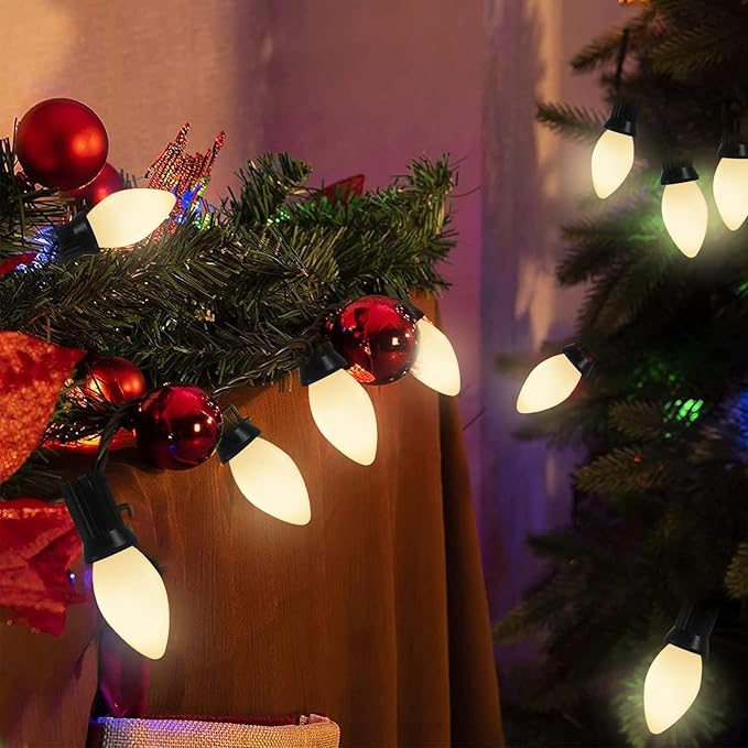 25 Pack C7 Ceramic Christmas Replacment Bulbs, White Light Bulbs for E12 Candelabra Base Outdoor/Indoor Christmas String Lights, 5 Watt