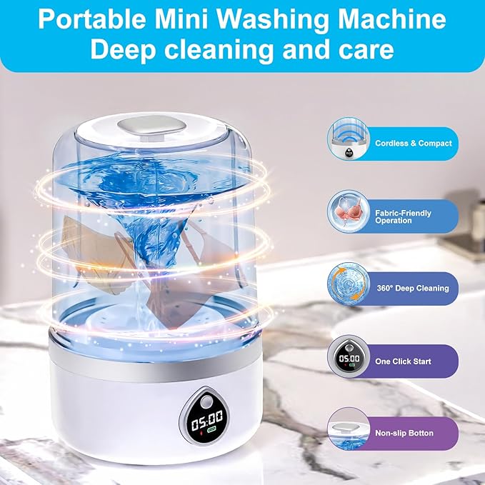Underwear Washer, Portable Mini Washing Machine, Upgraded Mini Washings Machines, Rechargeable Cordless Washing-Machine, Laundry Cup for Bra, Underwear, Socks (1.5L white)