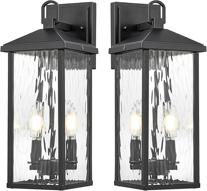 Darkaway Outdoor Wall Lights,2pcs Exterior Lighting Fixtures Wall Mount Porch Lights Waterproof Outdoor Sconce with Water Ripple Glass E12 Socket for House Patio Hallway Garage