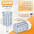 2 Pack 240W Corn LED Light Bulb Fanless,5000K Daylight(2400 Watt Equivalent) E26/E39 Large Mogul Base LED Cob Lamp 34,800LM for Outdoor Indoor Garage Warehouse Factory Workshop Street Backyard
