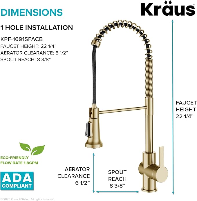 KRAUS Britt 2nd Gen Commercial Style Pull-Down Single Handle Kitchen Faucet in Spot Free Antique Champagne Bronze, KPF-1691SFACB