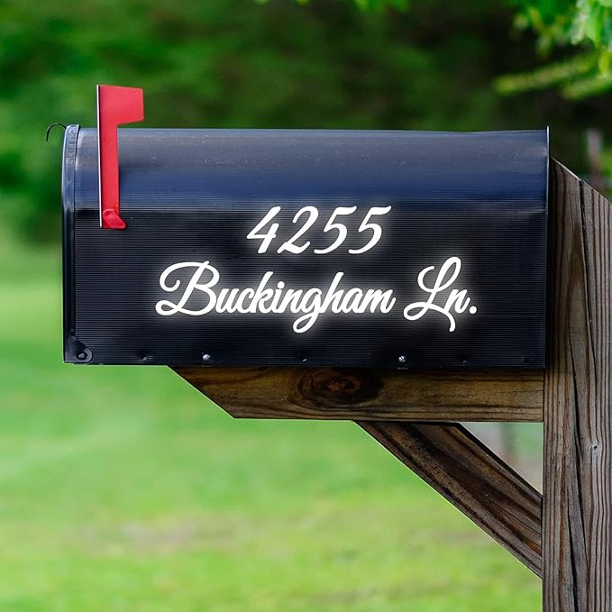 VWAQ Mailbox Decals Set of 2 - Insert Street Name & Address House Numbers For Outside Custom Lettering Personalized Address Labels Stickers - CMB7 (Reflective White, 12"W X 4"H)