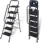 Valeo 5 Step Ladder with Handrails,500 Lbs Capacity,Folding Step Stool Ladder with Tool Platform,Wide Anti-Slip Pedal,Step Ladder 5 Step Folding,Multi-use for Home,Kitchen,Office,Black