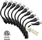 [ETL Listed] Miady Short Power Extension Cord Outlet Saver, 16AWG/13A, 3 Prong (10 Pack, Black, 8 Inch)