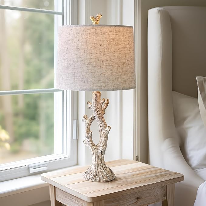 OYEARS Farmhouse Table Lamps Set of 2 for Living Room Bedroom Bedside Tree Lamp Nightstand End Table 25" Lamps Vintage Natural Style