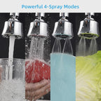 iFealClear Kitchen Sink Faucet Head with Metal Ball Joint, 360° Swivel Faucet Sprayer Head, Big Angle Sink Faucet Aerator Adapter 55/64-27UNS Female Thread, 4 Spray Modes, Extra Brass Adapters, Chrome