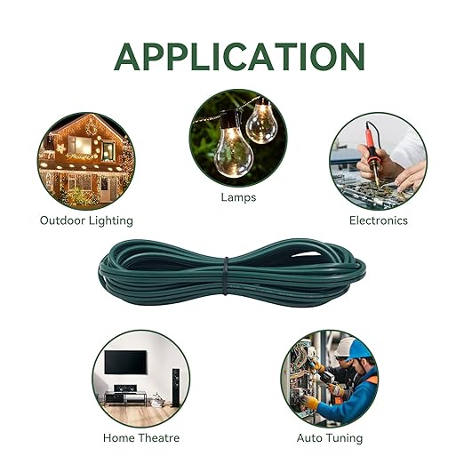18 Gauge SPT-1 Wire Green 100FT 6PCS Specialized Vampire Plug Landscape Lighting Wire, can be Used as a Cord for Indoor Low Voltage Devices and Outdoor String Light Power Cord Extension