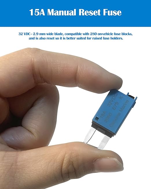 15A Low Profile Mini Fuse Kit– Automotive 15A ATM Manual Reset Circuit Breaker Fuses for Boat, RV, Car, Truck, DC 12V/32V 15 Amp Manual Resettable Blade Assortment Kit with Resettable Fuses