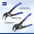 WORKPRO 2-Piece 7-Inch Pliers Wrench & Groove Joint Pliers Set, Quick Adjustment, CR-V Steel, Smooth Jaw & V-Jaw, Upgraded Wide Opening, Soft Grip - for Plumbing, Pipe Fittings, Household Repairs