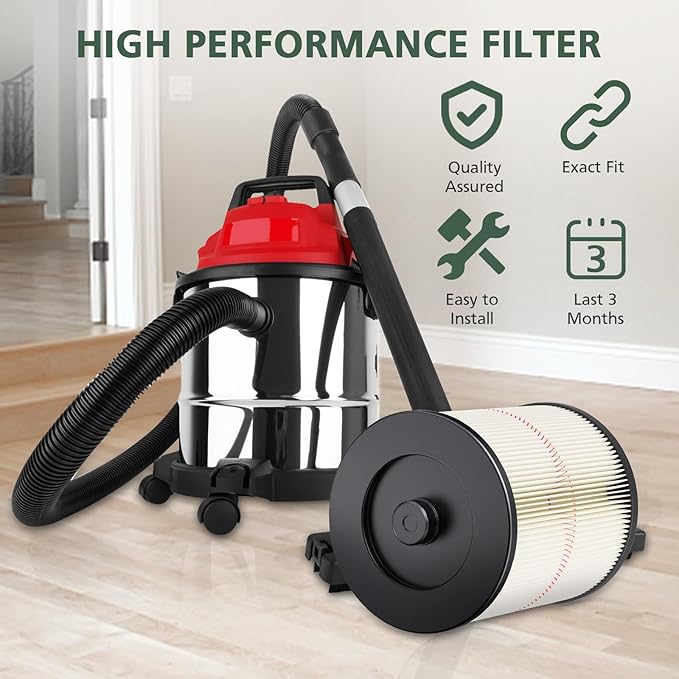 9-17816 Red Stripe Vacuum Cartridge Filter Replacement Compatible with Craftsman Wet/Dry 5/6/8/12/16/32 Gallon and Larger(2 Pack)