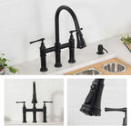 KRAUS Allyn Transitional Bridge Kitchen Faucet with Pull-Down Sprayhead in Matte Black, KPF-3121MB