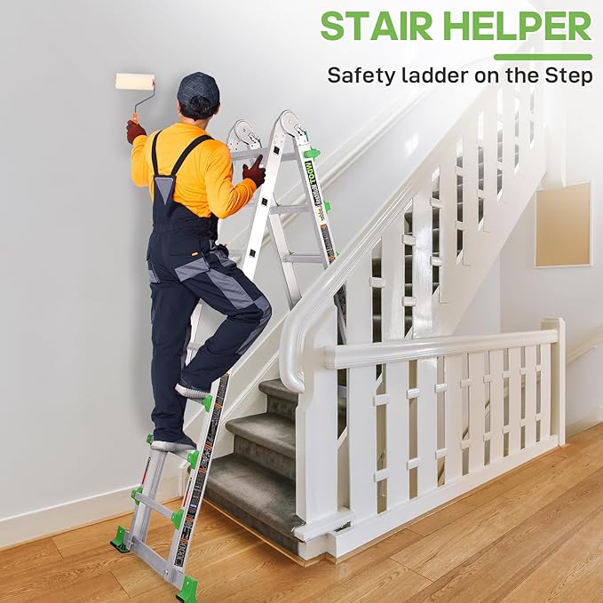 Ladder, Multi Position 5 Step Ladder Extension, 17 Ft Anti-Slip A Frame Compact Folding Ladder, 330LBS Adjustable Telescopic Aluminum Ladders for Home Stairs Roof Outdoor, Escaleras para Casa