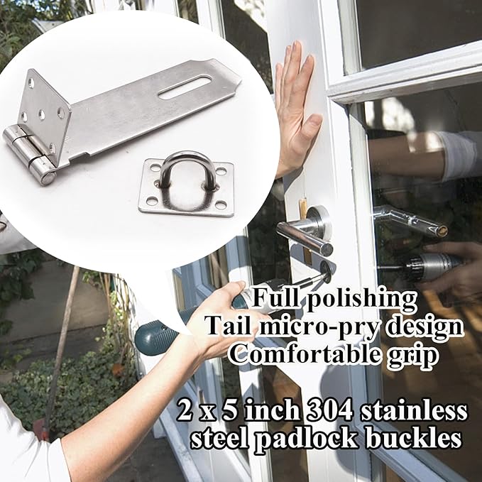 5 Inch Door Locks Hasp Latch 2 Pack,304 Stainless Steel Safety Padlock Clasp Hasp Lock Latch with Combo Lock & Padlock,Heavy Duty Gate Latch Lock with Screws