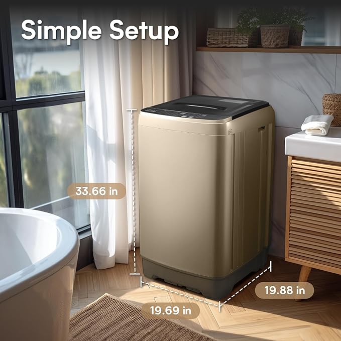 Portable Clothes Washing Machines 17.8LBS Full Automatic Washer and Spinner Combo with 10 Programs and 8 Water Levels, Compact Laundry Wash Machine for Apartment RV Dorm Home, Gold