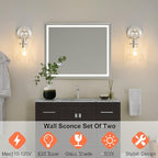 Wall Sconces 2 Pack Modern Vanity Light Fixtures for Bathroom Nickel Wall Mount Lighting Lamp Hardwired Farmhouse Wall Lights with 6 Inch Clear Glass Shade for Bedroom Living Room Mirror