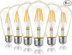 Inlight ST19 Dimmable 5W LED Light Bulb, E26 Base, Warm White(2700K), 6-Pack, 50-Watt Equivalent Vintage Edison Light Bulb with Amber Glass and Filament Design, ETL Listed, IN-0512-6-AM-27
